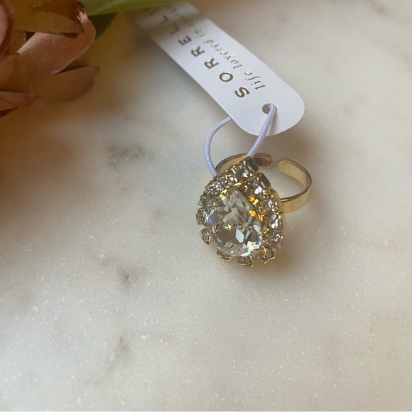 Sorrelli Giselle Pear Clear Crystal Gold Tone Halo Cocktail Ring Adjustable Fit - Picture 3 of 9